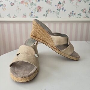 Vtg Y2K‎ George Womens 11 Espadrille Wedge Heels Shimmer Beige Slides Slip On